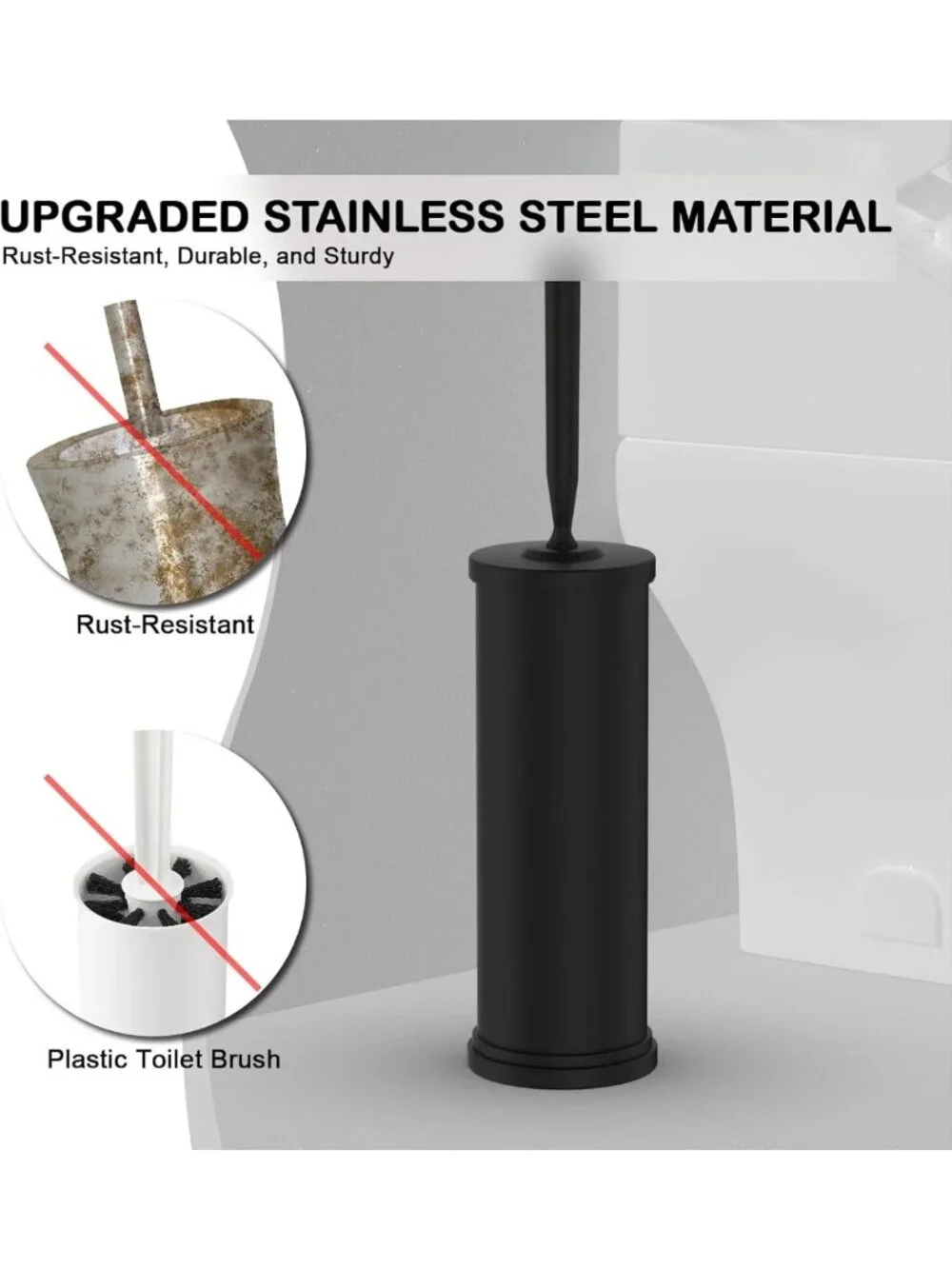Modern Black Stainless Steel Toilet Bowl Brush & Holder Set - Durable Scrubber
